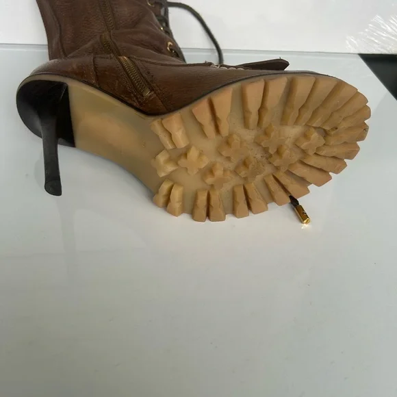 Tory Burch Trigg Brown Leather Rugged Stilleto Heel Kiltie Fringe Boot Size 9. - Picture 7 of 7